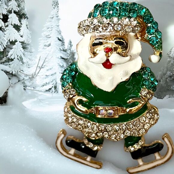 Charming Santa & Skate Shoes Brooch Pin. Red, Purple or Green - Picture 5 of 6